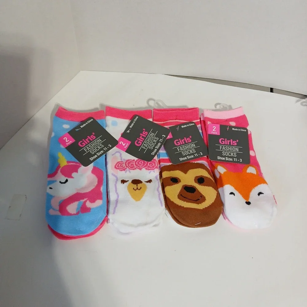 4- 2pks Of Girls Cozy Critter Socks Shoe Size 11-3 Llama unicorn sloth fox New